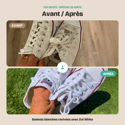 Avant / Après — baskets blanches ravivées avec Oxi White